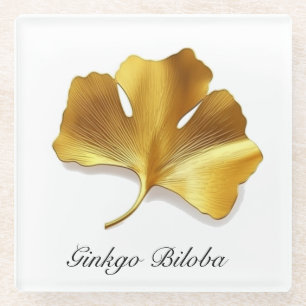 Herbal Life: Golden Ginkgo Biloba customisable Glass Coaster