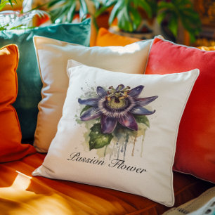 Herbal Life: passion flower in purple watercolor Cushion