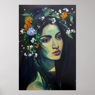 Herbal Moon Woman face Poster