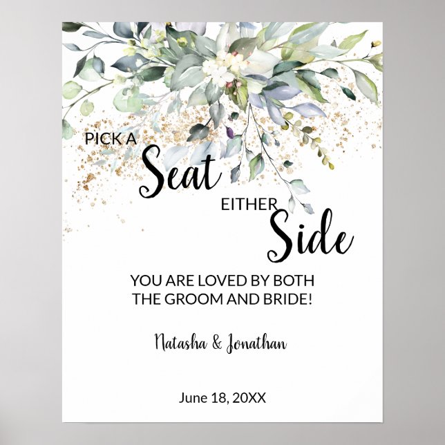 Herbal Pick a Seat Either Side Wedding Sign (Front)