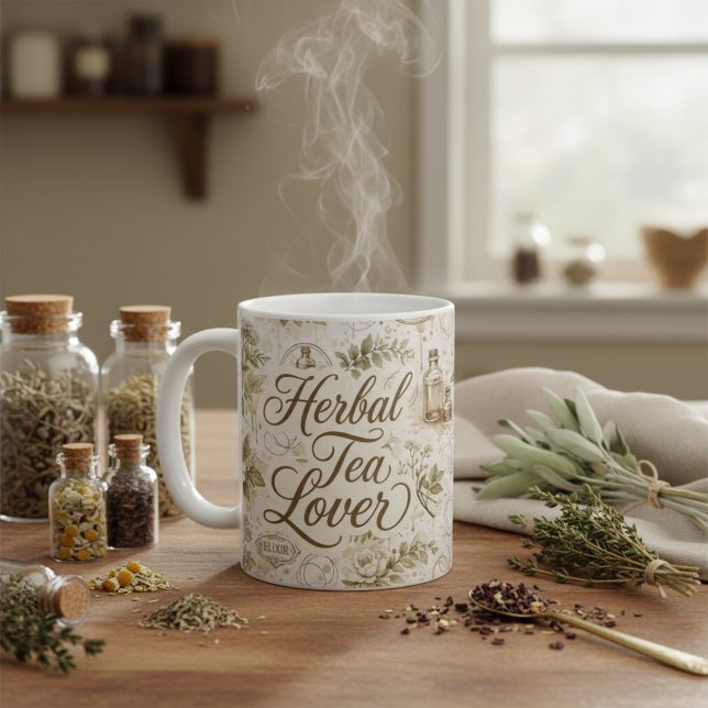 Herbal Tea Lover Mug  Vintage Botanical (Herbal Tea Lover Mug Vintage Botanical)
