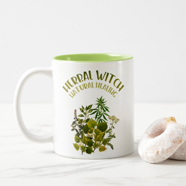 Herbal Witch - Natural Healing, Herbs, Health Two-Tone Coffee Mug (With Donut)