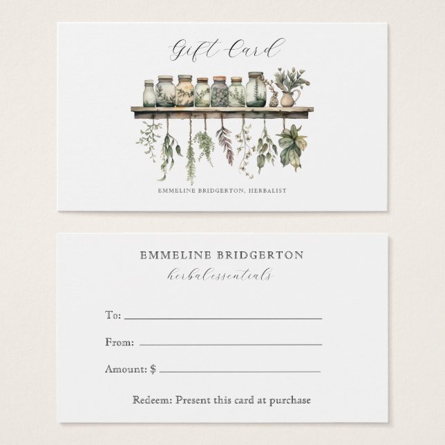 Herbalist Gift Certificate (Front & Back)
