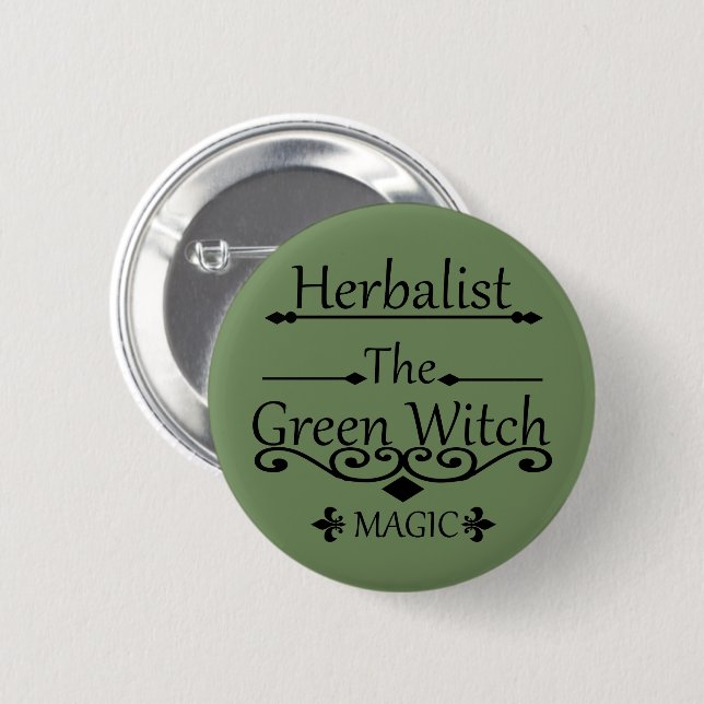 Herbalist green witch magic natural medicine 6 cm round badge (Front & Back)