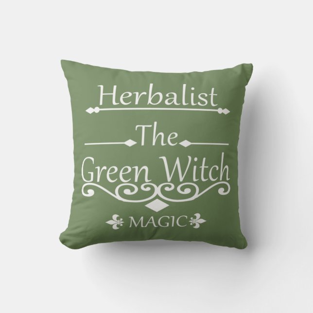 Herbalist green witch magic natural medicine cushion (Front)