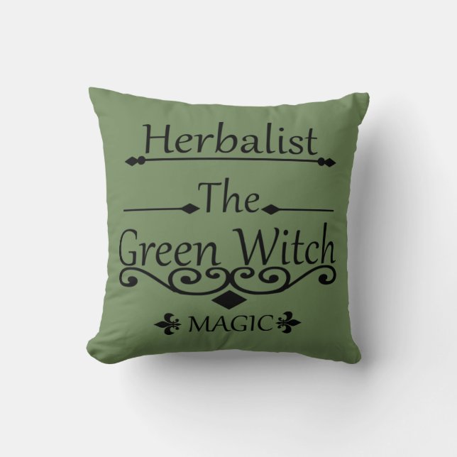 Herbalist green witch magic natural medicine cushion (Front)