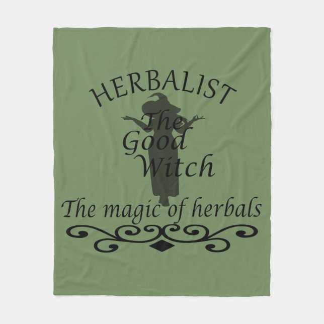 Herbalist green witch magic natural medicine fleece blanket (Front)