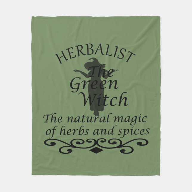 Herbalist green witch magic natural medicine fleece blanket (Front)