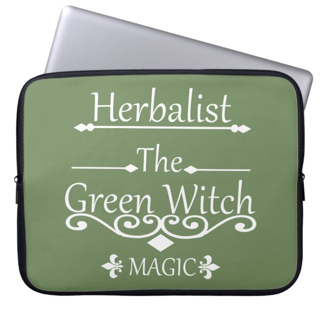 Herbalist green witch magic natural medicine laptop sleeve (Front)
