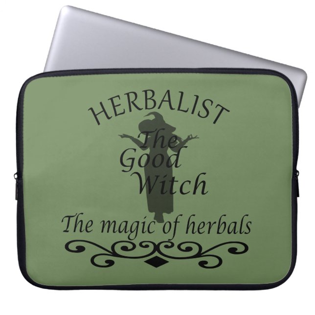 Herbalist green witch magic natural medicine laptop sleeve (Front)