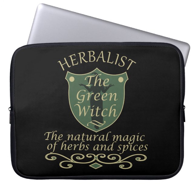 Herbalist green witch magic natural medicine laptop sleeve (Front)