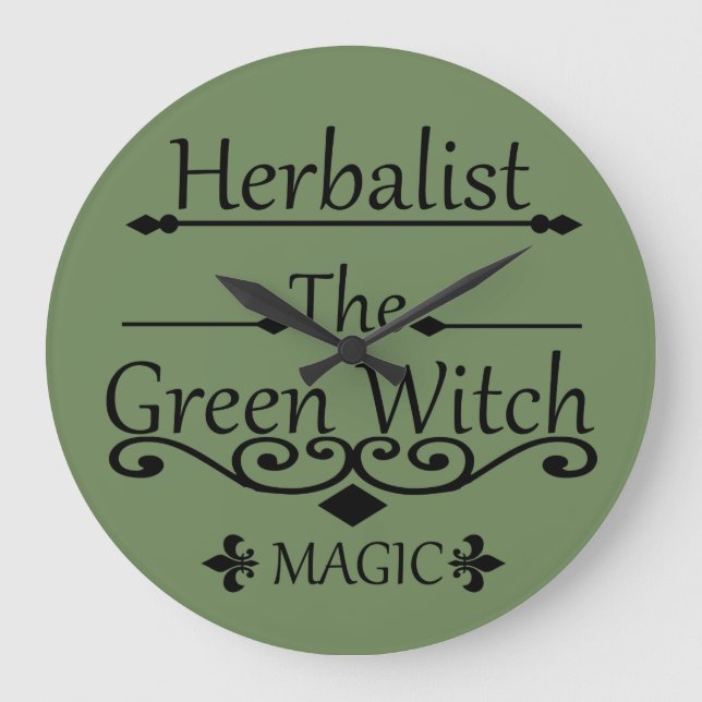 Herbalist green witch magic natural medicine large clock (Front)
