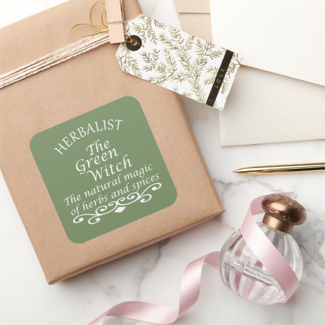 Herbalist green witch magic natural medicine square sticker (Gifting)