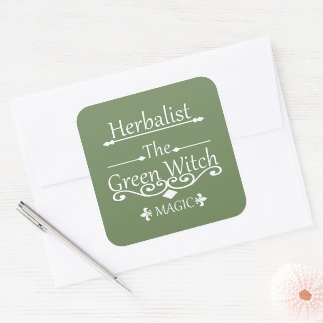 Herbalist green witch magic natural medicine square sticker (Envelope)