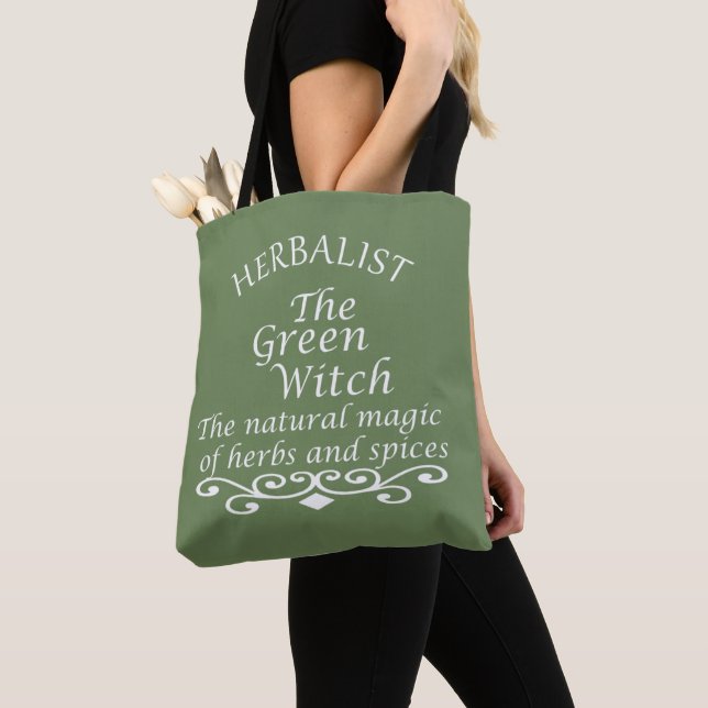 Herbalist green witch magic natural medicine tote bag (Close Up)
