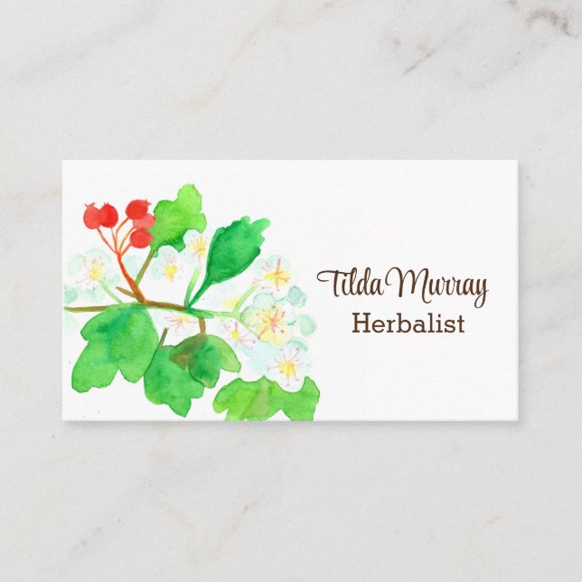 Herbalist Hawthorn Plant Berries Flowers Herbs  Business Card (Front)