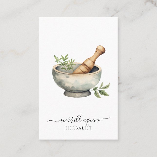 Herbalist Natural Medicine Mortar Pestle  Business Card (Front)