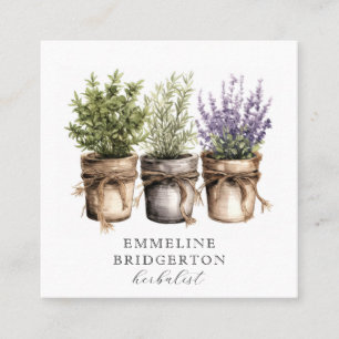 Herbalist Plants Watercolor  Square Business Card