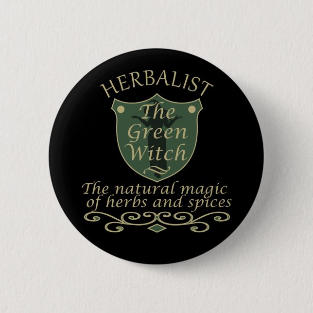 herbalist the green witch 6 cm round badge (Front)