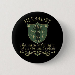 herbalist the green witch 6 cm round badge