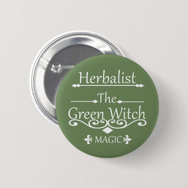 herbalist the green witch magic 6 cm round badge (Front & Back)