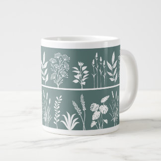 Herbarium Botanical Smokey Teal Plants Large Coffee Mug