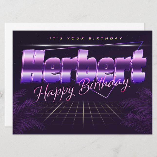 Herbert Last Name First Name lilac retro card birt (Front/Back)