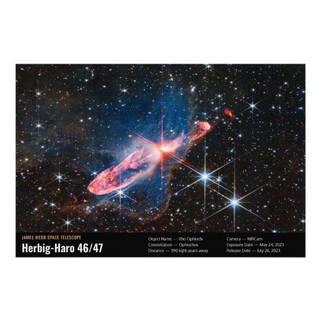Herbig-Haro 46/47 Webb Space Telescope Image Info Photo Print (Front)