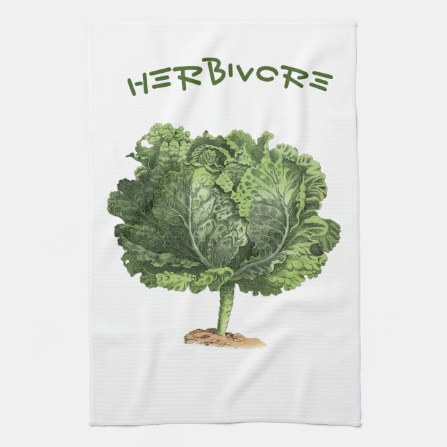 Herbivore Kale Vegan Vegetarian Tea Towel (Vertical)