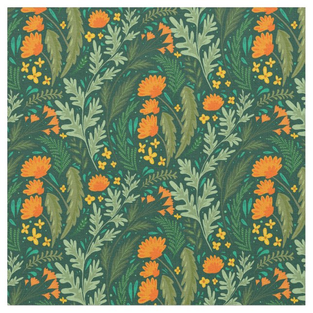 Herbs and flowers of the fields  fabric (Close Up)