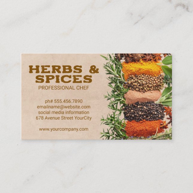 Herbs and Spices | Cooking Ingredients Business Card (Front)
