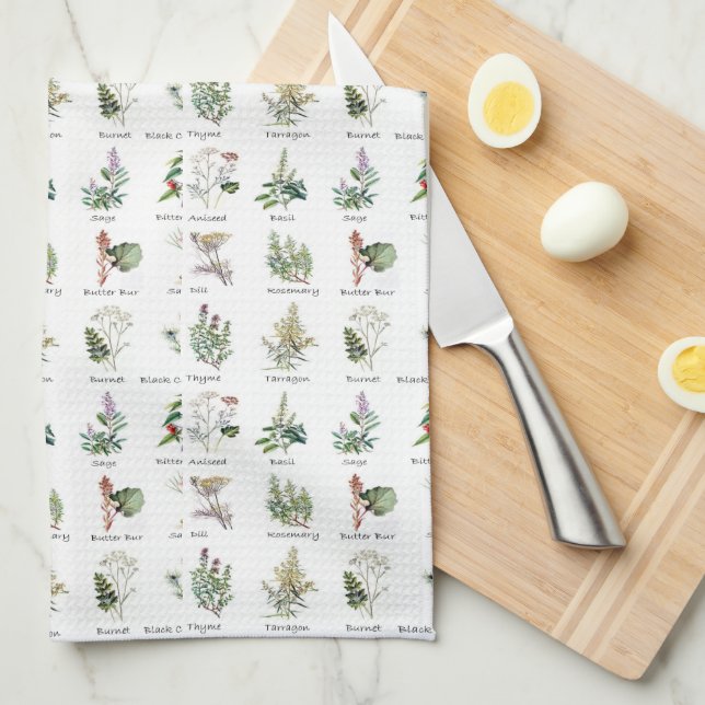 Herbs and Spices medley Tea Towel (Quarter Fold)