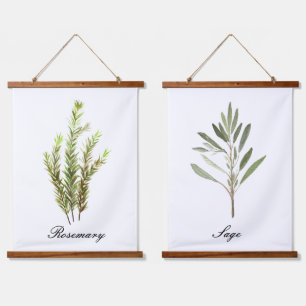 Herbs Botanical Watercolor Sage Rosemary Thyme Hanging Tapestry