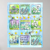 Herbs Garden Dragonflies Honey Bees Kitchen Art