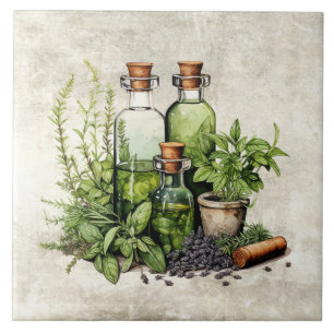 Herbs Oil Vinegar Bottles Rustic Tile