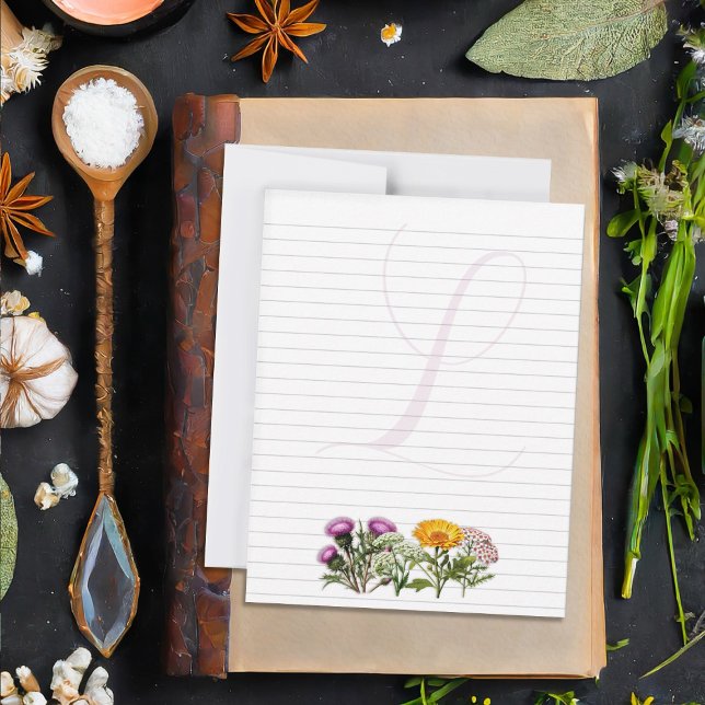 Herbs Personal Lined Writing Paper Single Initial  Card (Creator Uploaded)