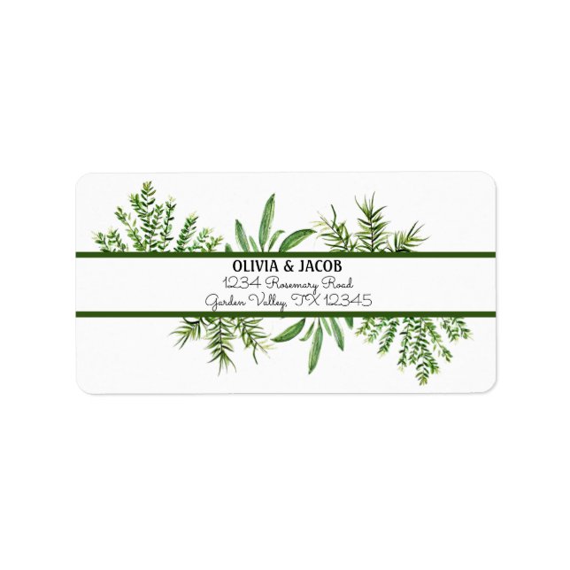 Herbs Rosemary Thyme Botanical Greenery Wedding Label (Front)