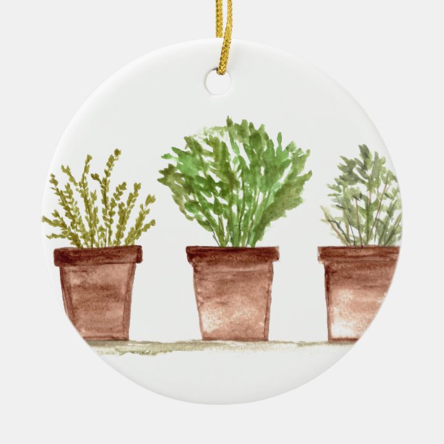 Herbs sage rosemary thyme botanical plants  ceramic tree decoration (Front)