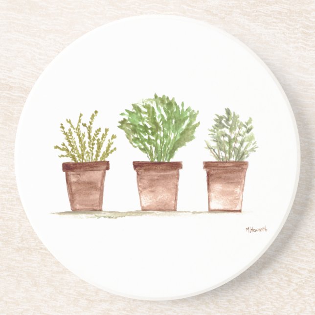 Herbs sage rosemary thyme watercolor rustic coaster (Front)