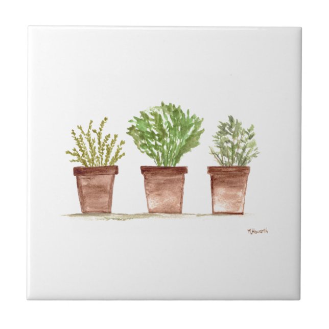 Herbs sage rosemary thyme watercolor rustic tile (Front)