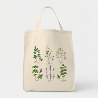 Herbs Sketch Reusable Grocery Tote Bag