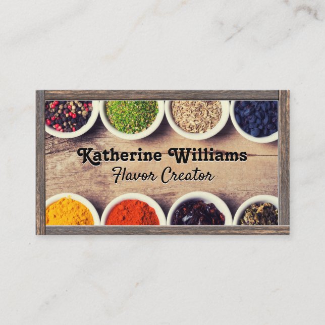 Herbs & Spices | Wood Frame Business Card (Front)