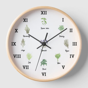 Herbs Watercolor Kitchen Garden Green Spices Thyme Clock