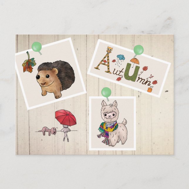 Herbstbild Kuscheltiere Postcard (Front)