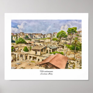 Herculaneum Ruins Italy Watercolor Painting Poster
