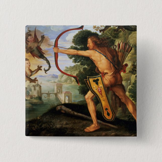 Hercules and the Stymphalian birds, 1600 15 Cm Square Badge (Front)