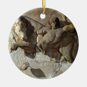 Hercules Fighting the Cretan Bull, one of a series Ceramic Tree Decoration