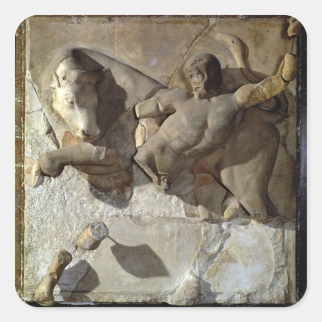 Hercules Fighting the Cretan Bull, one of a series Square Sticker (Front)