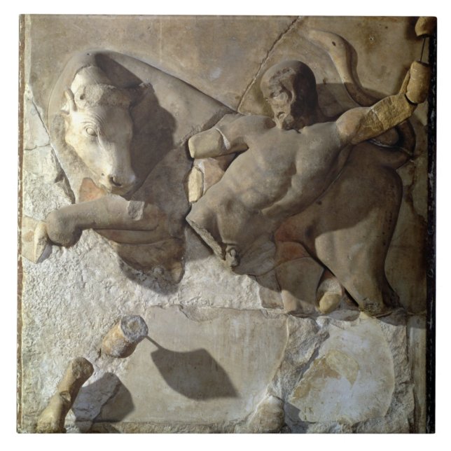Hercules Fighting the Cretan Bull, one of a series Tile (Front)