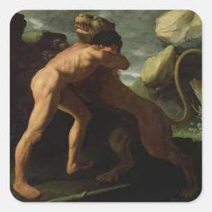 Hercules Fighting with the Nemean Lion Square Sticker